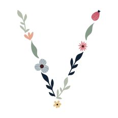Flower Initial Monogram Art Letter V