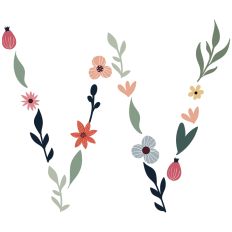 Flower Initial Monogram Art Letter W