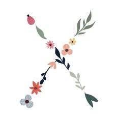 Flower Initial Monogram Art Letter X