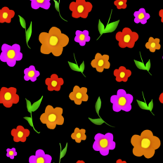 Flowers and leaves pattern paper - black background