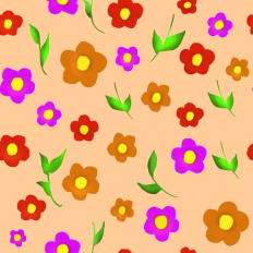 Flowers and leaves printable pattern - orange background