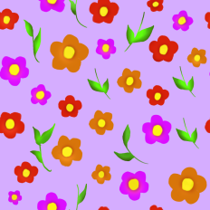 Flowers and leaves printable pattern - background purple