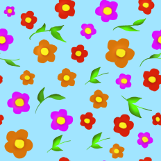 Flowers and leaves printable pattern - blue background