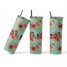 20oz Skinny Tumbler: Floral Heart Poppies 