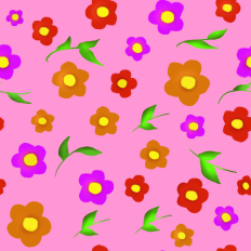 Flowers and leaves printable pattern - pink background
