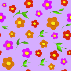 Flowers and leaves printable pattern - purple background