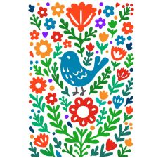 Folk style bird and flowers