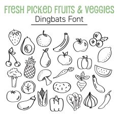 Fresh Picked Fruits and Veggies Dingbats Font