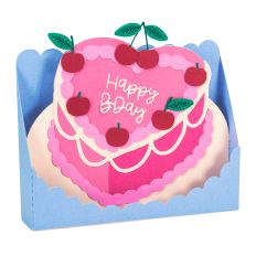 Heart Cake with Cherries Card - 3D Birthday Card