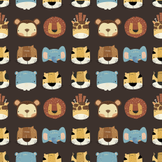Cute safari animals faces Seamless pattern