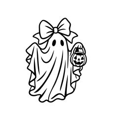 Cute Girly Ghost with Pumpkin Lantern Clipart