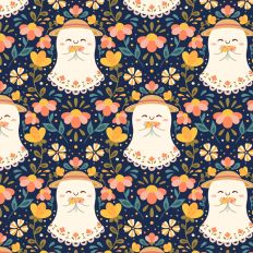 Cute Ghost with flowers Cottage Style Halloween Pattern
