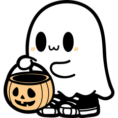 cute ghost with pumpkin basket