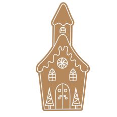 Christmas Gingerbread Church with Trees, Bell Tower