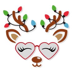 Christmas Girl Reindeer Face with Christmas Lights