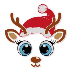 Christmas Girl Reindeer Face with Santa Hat
