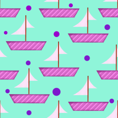Pink boats on a green background pattern paper