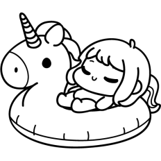 girl on inflatable unicorn lineart