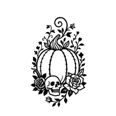 Gothic pumpkin with skull and roses