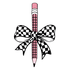 Pencil and Bow Pink Plaid with Bow Vertical