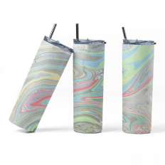 20oz Skinny Tumbler: Pink and Green Marble 
