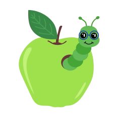 Green Apple with Bookworm for Classroom