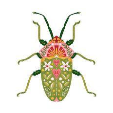 Green Floral Folkart Beetle Print and Cut Design