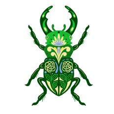 Green Floral Stag Beetle Print and Cut Design