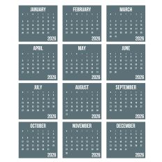 Gray 2026 Calendar Squares