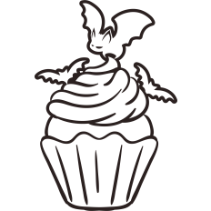 halloween cupcake with bats lineart