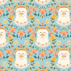 Cute Ghost with flowers Cottage Style Halloween Pattern