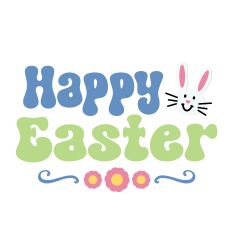 Retro Happy Easter Design with Bunny, Flowers, Swirls for Silhouette Studio