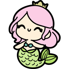chibi happy mermaid with pink hair