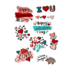 Happy Valentine's Day Hand Drawn Stickers With Hearts and Dots