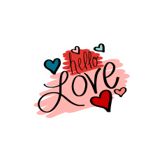 Hello Love Hand Drawn Printable and Sticker With Hearts