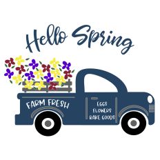Hello spring flowers vintage truck