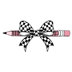Pencil and Bow Pink Plaid with Checkered Bow