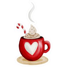 Hot Cocoa Mug Watercolor Candy Cane Heart - Print and Cut