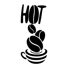 Hot Coffee – Coffee Beans and Cup Word Art Design
