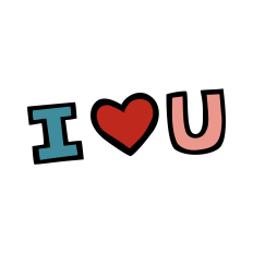 I (HEART) U Cutout in Turquoise Red and Pink with Black Outline