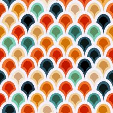 Scalloped Multicolored Design in rich 70s color palette on white