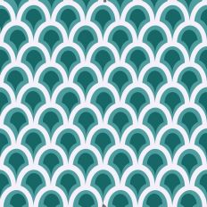 Scalloped Multicolored Design in 70s color palette teal on white