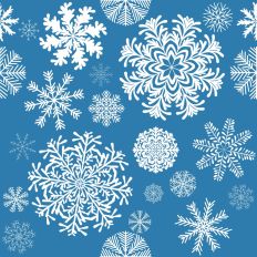 Fancy Winter Snowflakes on Cyan Blue