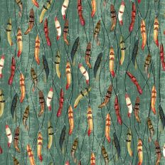 Antique Fishing Lures on blue green