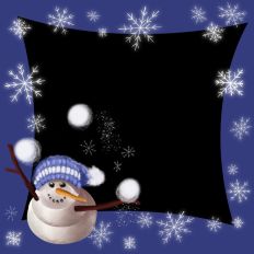 Snowman on blue and black juggling snowballs