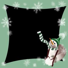 Snowman holding snowball on minty green