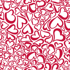 Red outlined hearts on white background