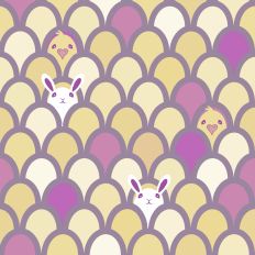 Shades of Fuchsia and buttery yellow Scalloped Design with bunnies and chicks for Easter