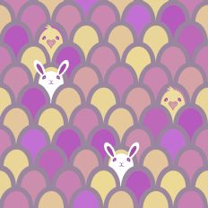 Shades of Fuchsia  and warm buttery yellow Scalloped Design with bunnies and chicks for Easter