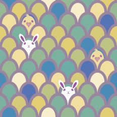 Easter Eggs, bunnies and chicks scalloped design